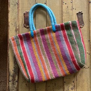 ZARA SPAIN BRAND BOHO WOVEN MULTI-COLOR RAFFIA HANDBAG SHOPPER WOVEN TOTE BAG OS